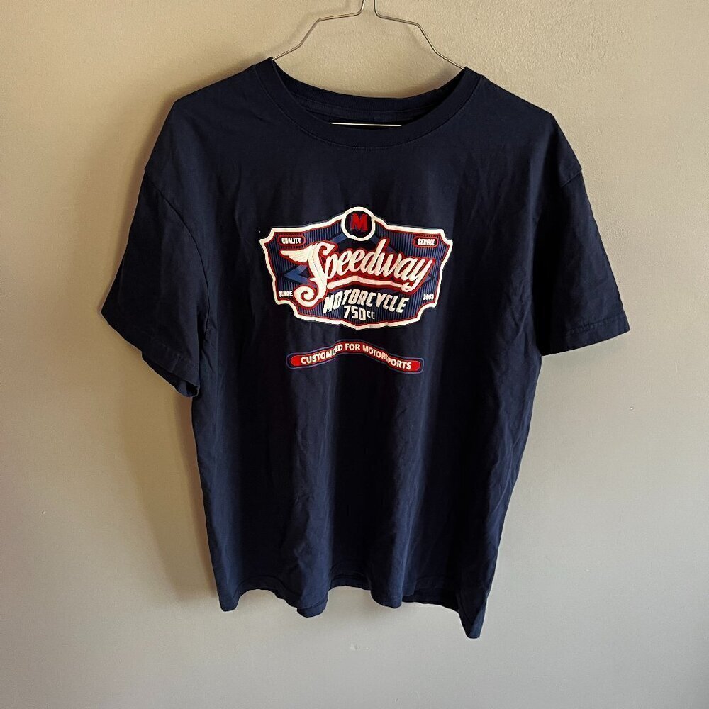MOTORCYCLE T-Shirt Size Large Speedway Motorcycle 750cc for Motorsports Blue